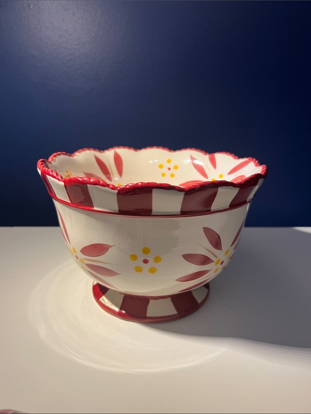 Temptations Painted Floral Ceramic Serving Bowl in Red & Yellow